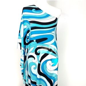 Michael Kors One Shoulder Blue & White Maxi Dress